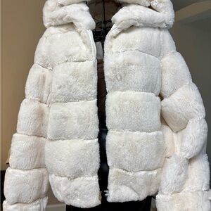 BCBGMaxAzria Cream Faux Fur Puffer Jacket